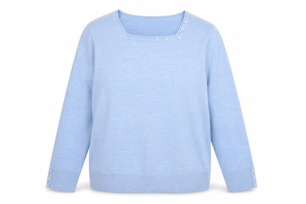 Maine Womens Blue Square Neck Acrylic Pullover Jumper Size 14