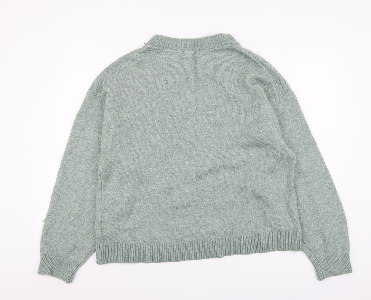 H&M Womens Green Round Neck Polyester Pullover Jumper Size M