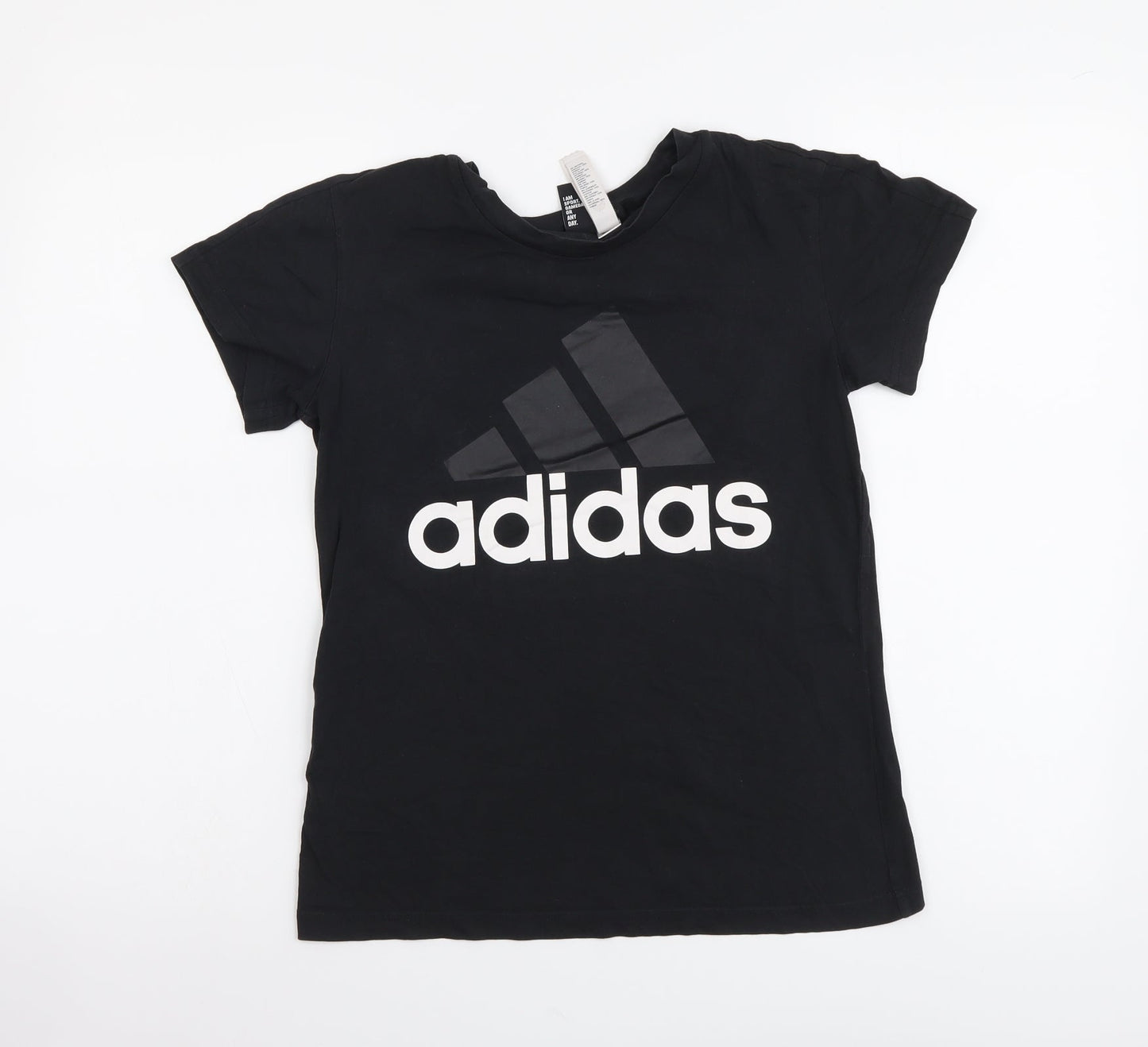 adidas Boys Black Cotton Basic T-Shirt Size 8-9 Years Round Neck Pullover