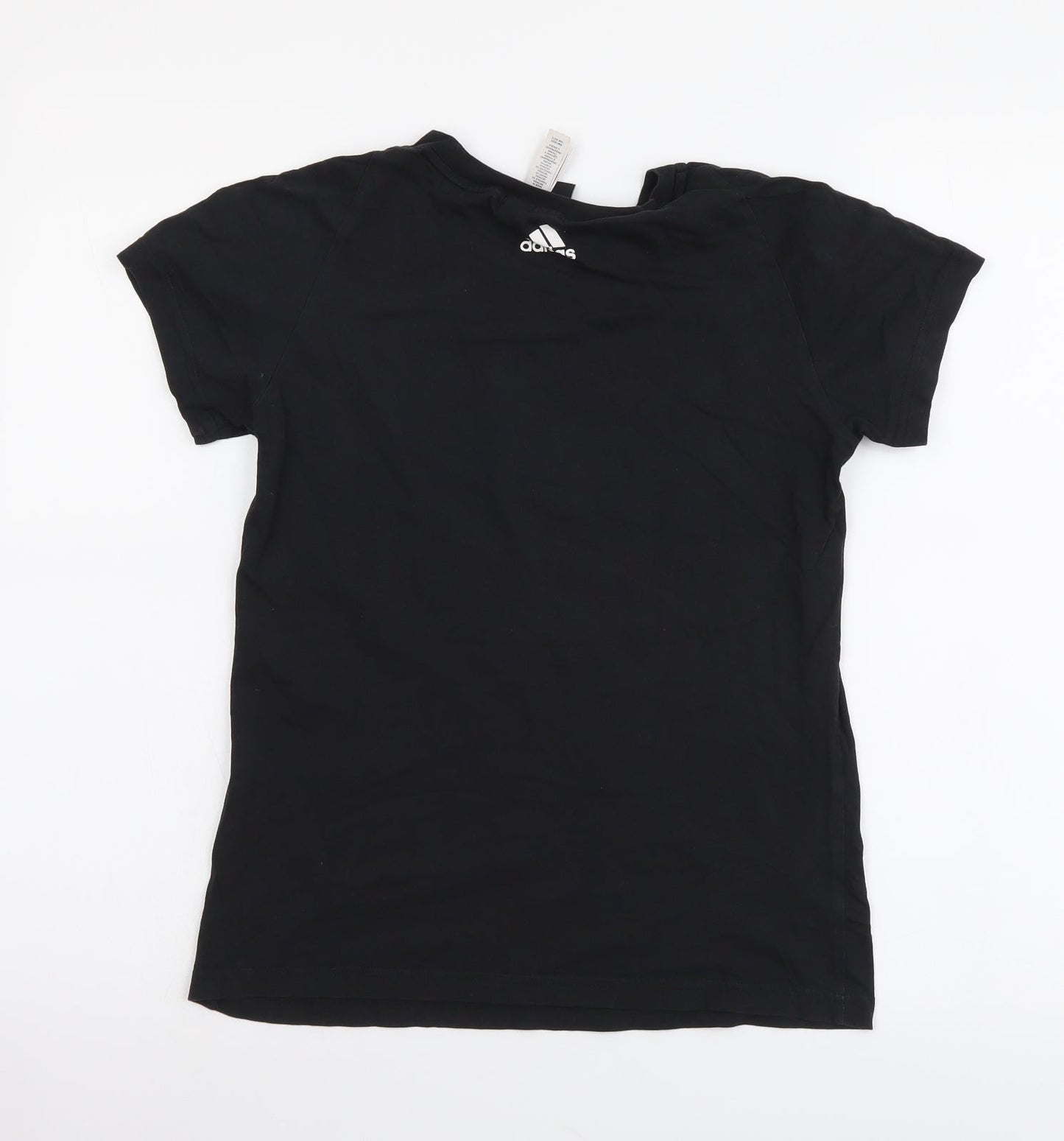 adidas Boys Black Cotton Basic T-Shirt Size 8-9 Years Round Neck Pullover