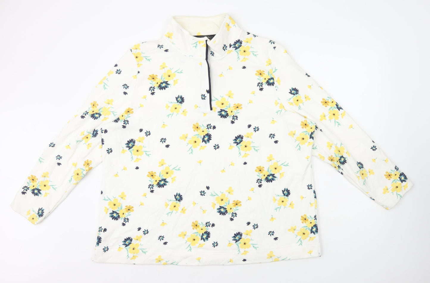Love Leisure Womens White High Neck Floral Cotton Pullover Jumper Size 22