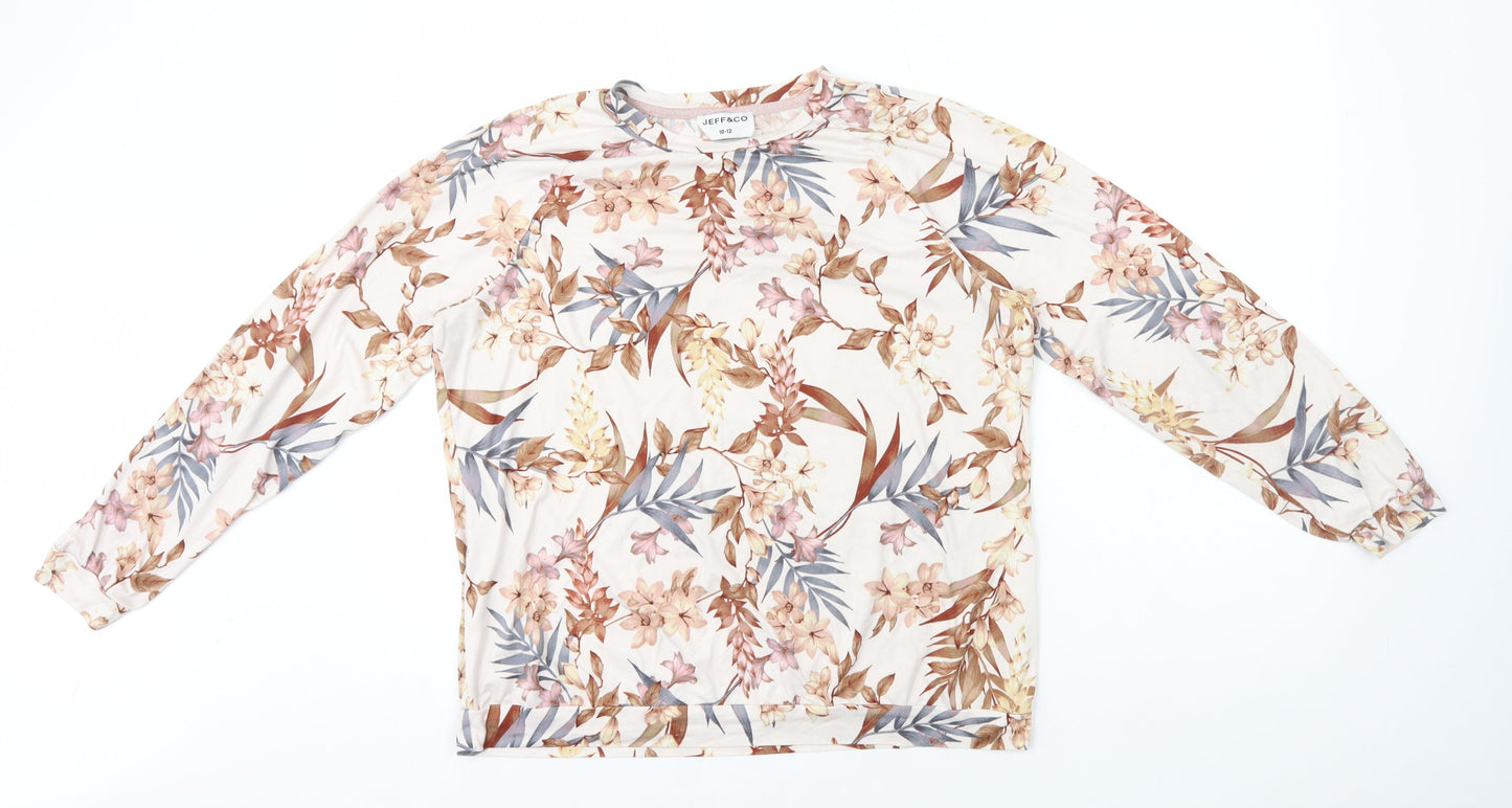 Jeff & Co Womens Pink Floral Polyester Basic T-Shirt Size 10 Round Neck