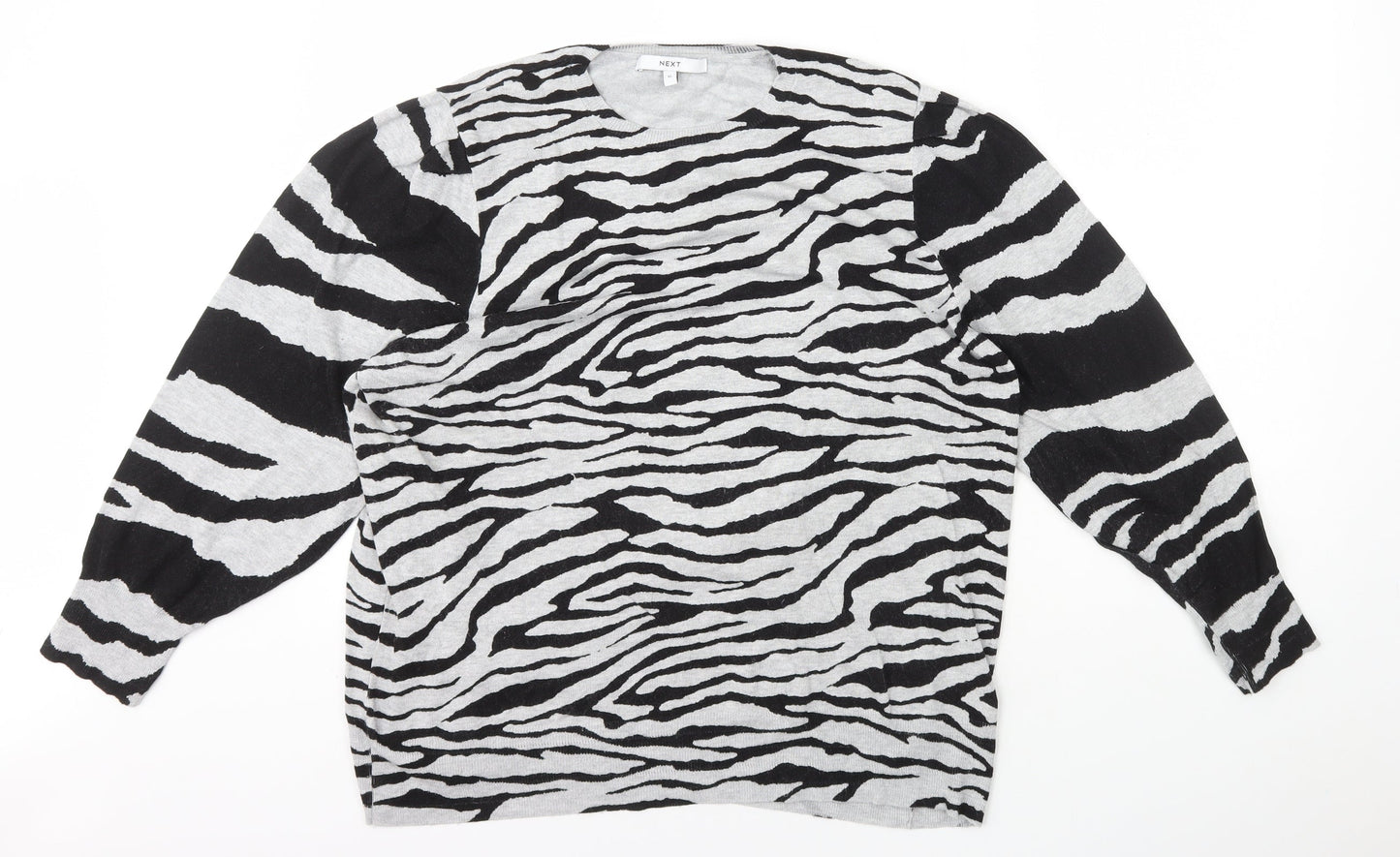NEXT Womens Grey Round Neck Animal Print Viscose Pullover Jumper Size XL - Tiger Print