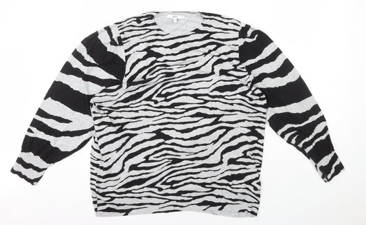 NEXT Womens Grey Round Neck Animal Print Viscose Pullover Jumper Size XL - Tiger Print