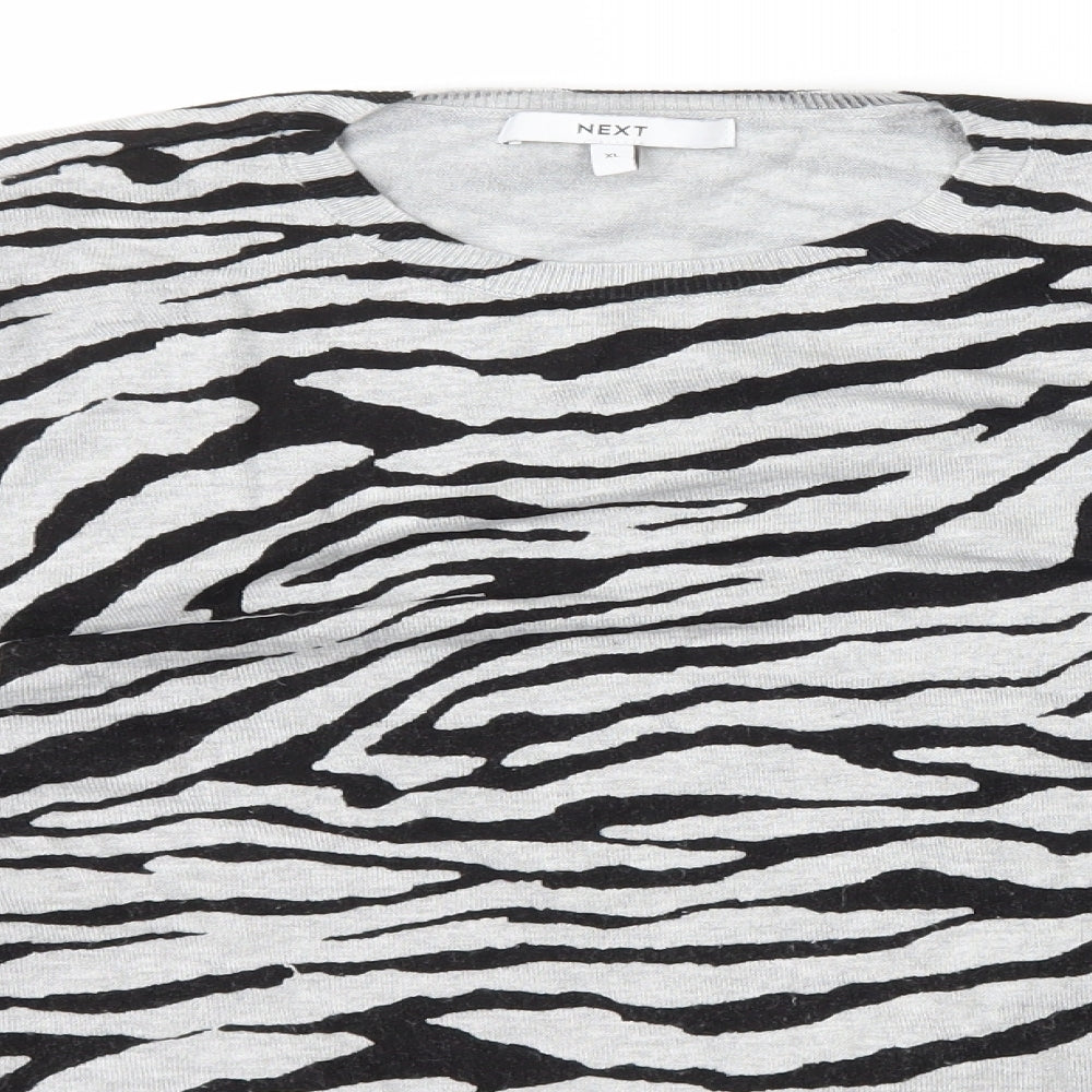 NEXT Womens Grey Round Neck Animal Print Viscose Pullover Jumper Size XL - Tiger Print