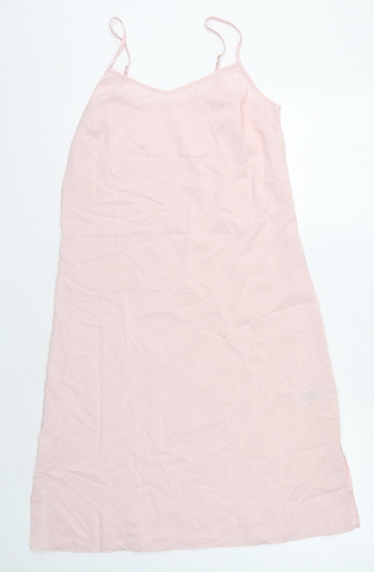 Marks and Spencer Womens Pink Polyester Slip Dress Size 10 V-Neck Pullover