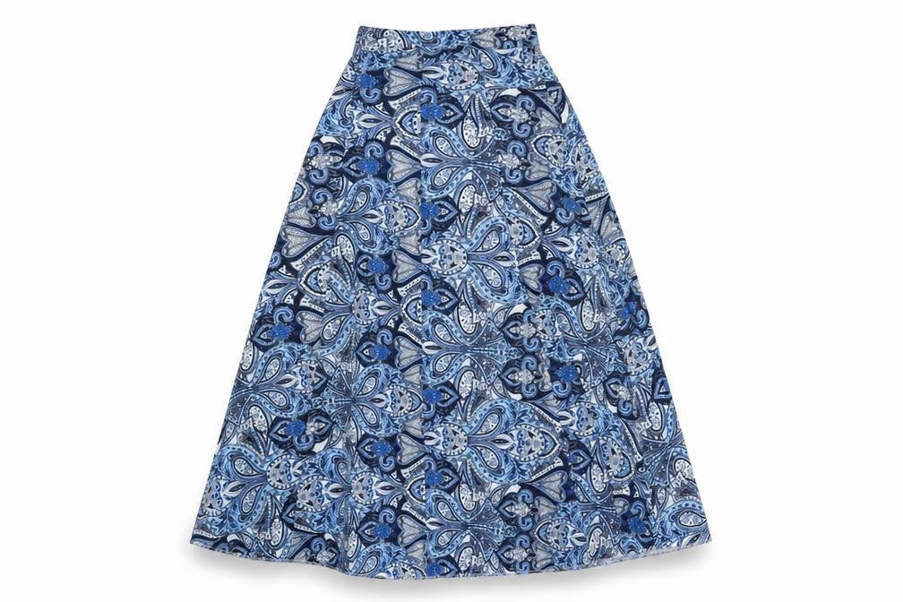 Select Womens Blue Geometric Polyester Flare Skirt Size 8 Tie