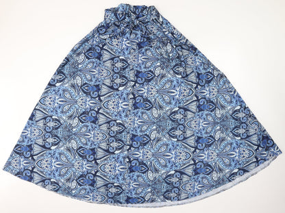 Select Womens Blue Geometric Polyester Flare Skirt Size 8 Tie