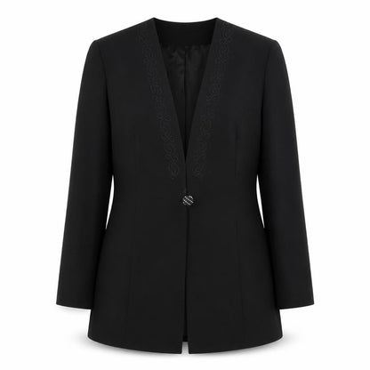 Fashion Extra Womens Black Polyester Jacket Blazer Size 14 - Embroidered, Shoulder Pads