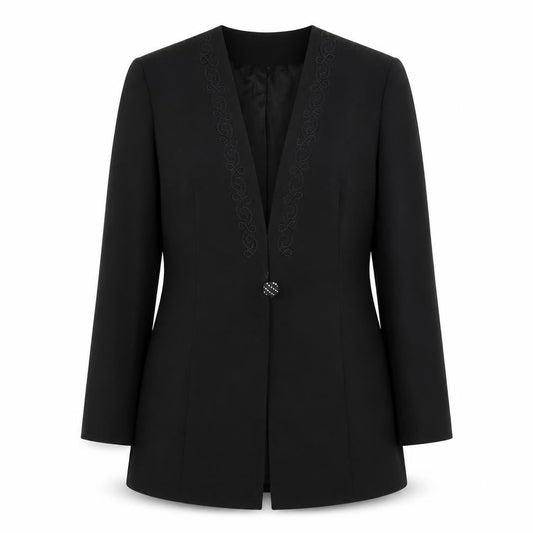 Fashion Extra Womens Black Polyester Jacket Blazer Size 14 - Embroidered, Shoulder Pads