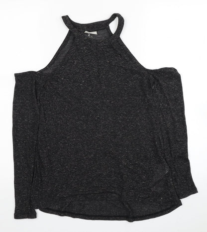 Noisy May Womens Black Polyester Basic T-Shirt Size XS Halter - Cold Shoulder