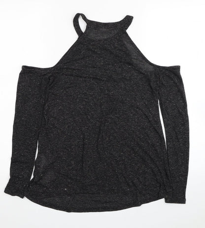 Noisy May Womens Black Polyester Basic T-Shirt Size XS Halter - Cold Shoulder