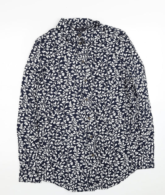 Marks and Spencer Womens Blue Floral Viscose Tunic Button-Up Size 8 Collared