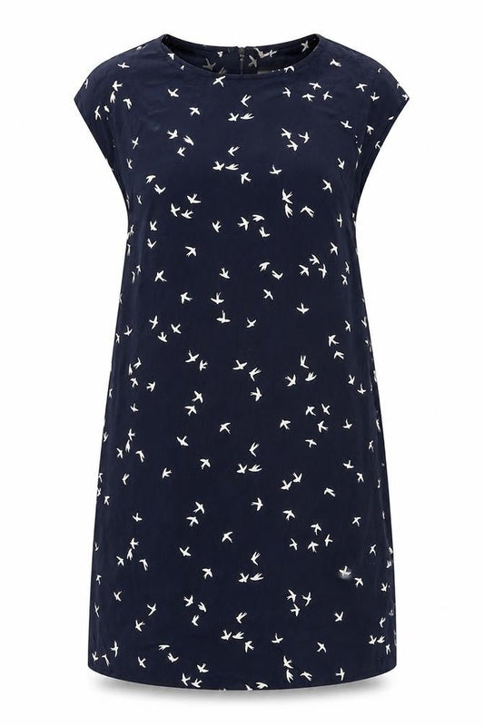 Debenhams Womens Blue Geometric Viscose T-Shirt Dress Size 10 Scoop Neck Zip - Bird Print