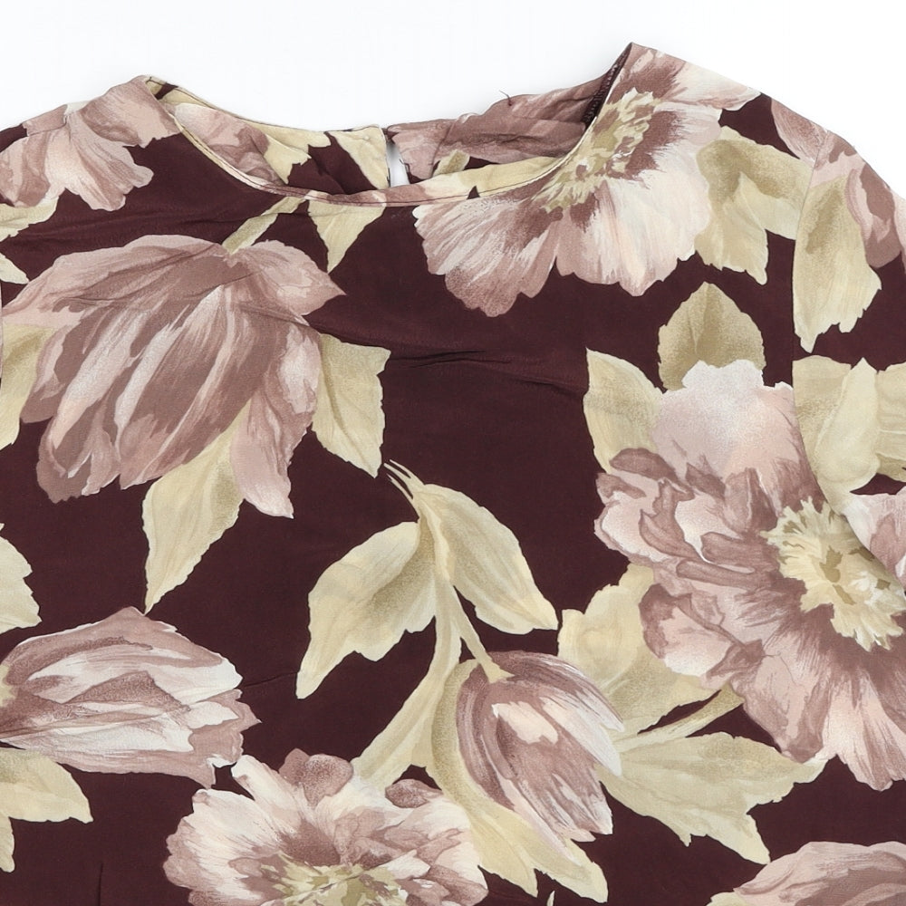 Preworn Womens Red Floral Viscose Basic Blouse Size 14 Boat Neck