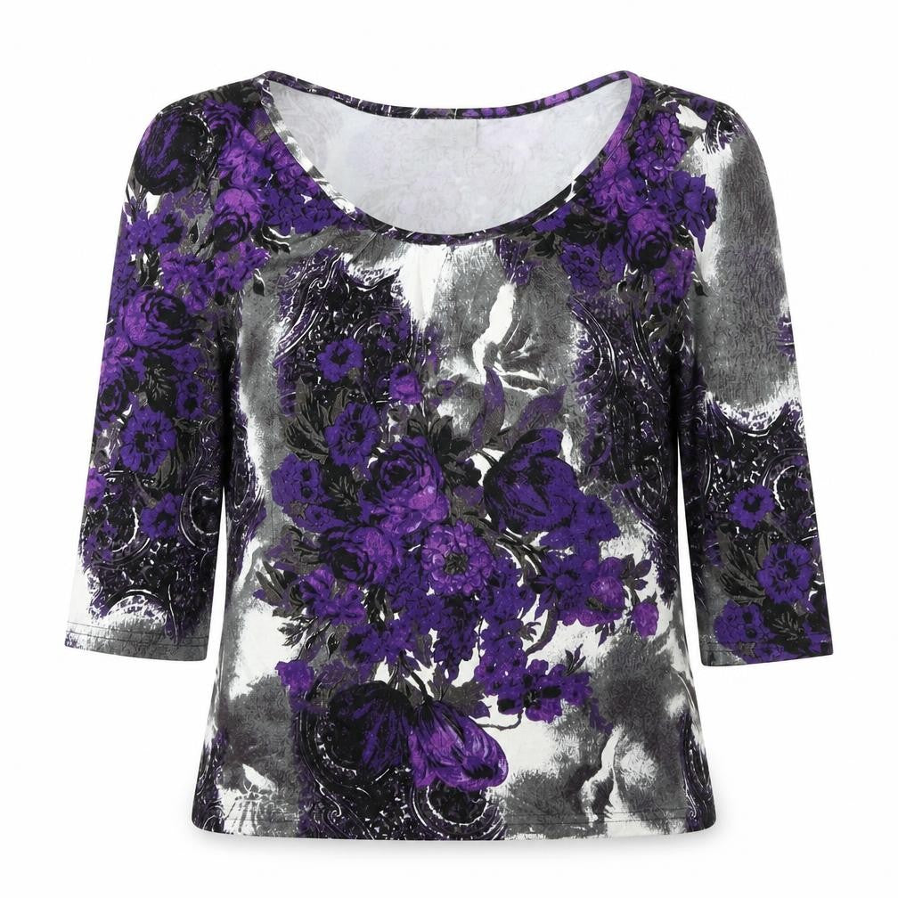 Reflections Womens Multicoloured Floral Viscose Basic Blouse Size S Scoop Neck