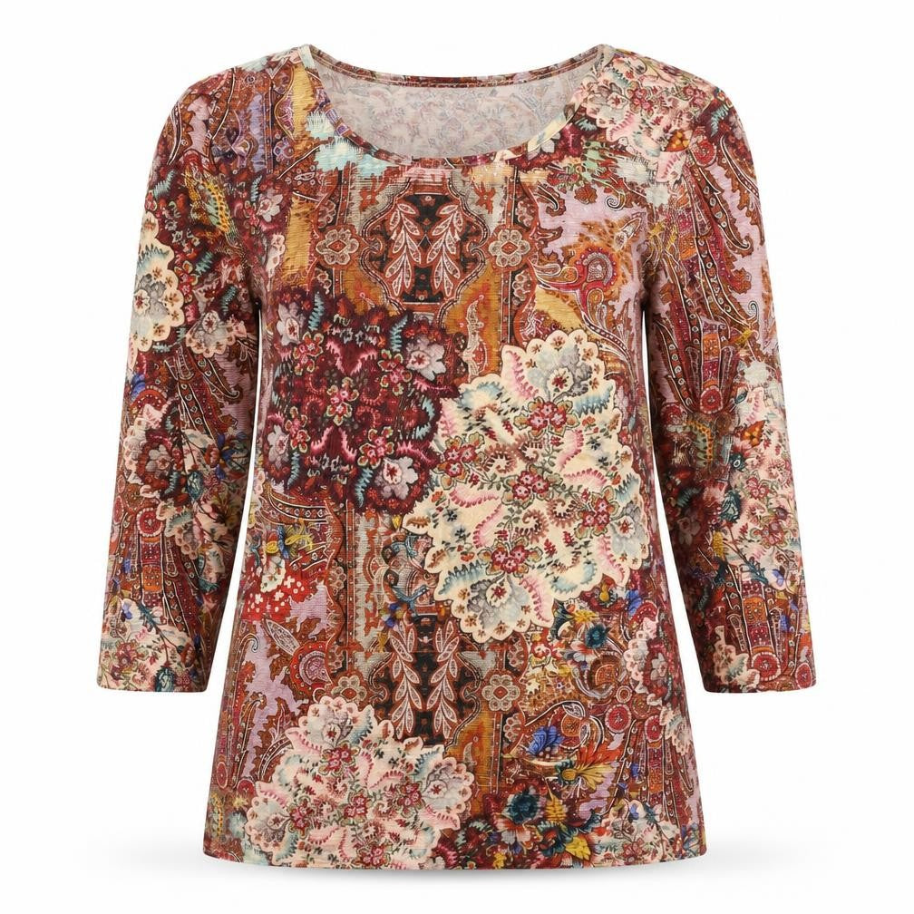 Peter Hahn Womens Multicoloured Floral Viscose Basic T-Shirt Size 12 Scoop Neck