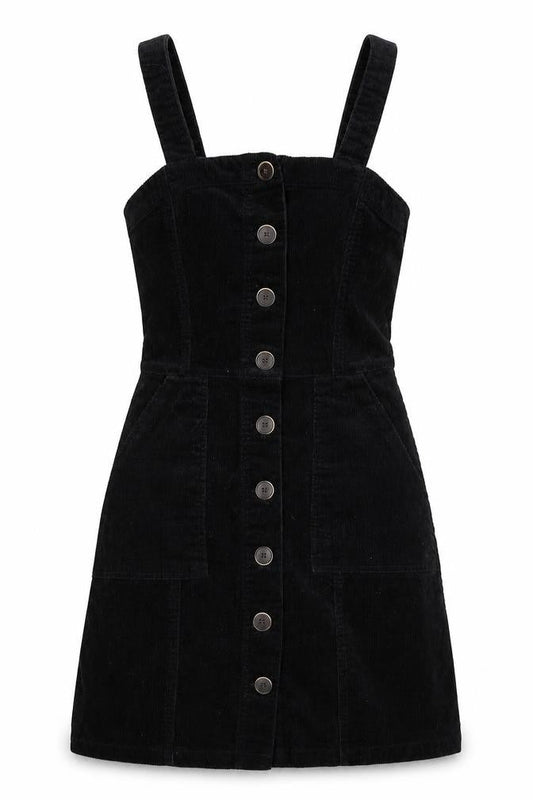 Denim & Co. Womens Black Cotton Tank Dress Size 4 Square Neck Button