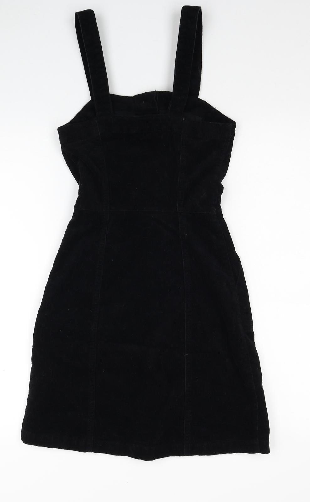 Denim & Co. Womens Black Cotton Tank Dress Size 4 Square Neck Button