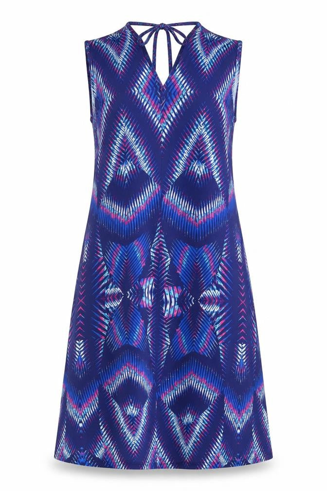 Kaleidoscope Womens Blue Geometric Polyester Tank Dress Size 14 Halter Tie