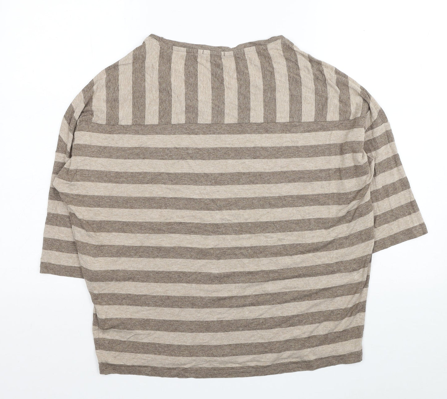 Marks and Spencer Womens Grey Striped Viscose Basic T-Shirt Size 14 Scoop Neck