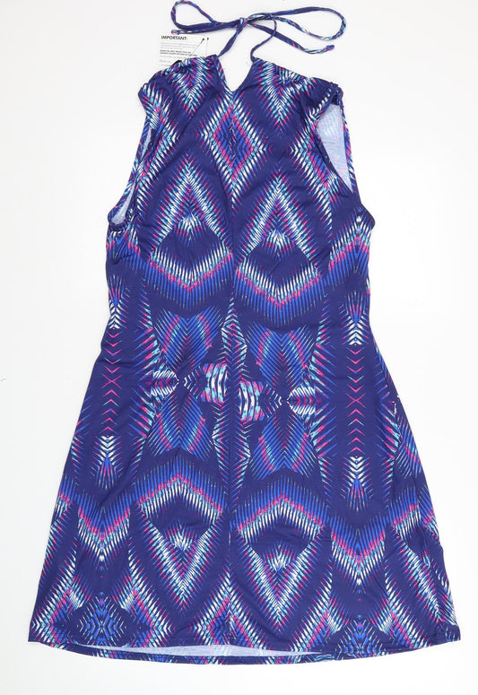 Kaleidoscope Womens Blue Geometric Polyester Tank Dress Size 14 Halter Tie
