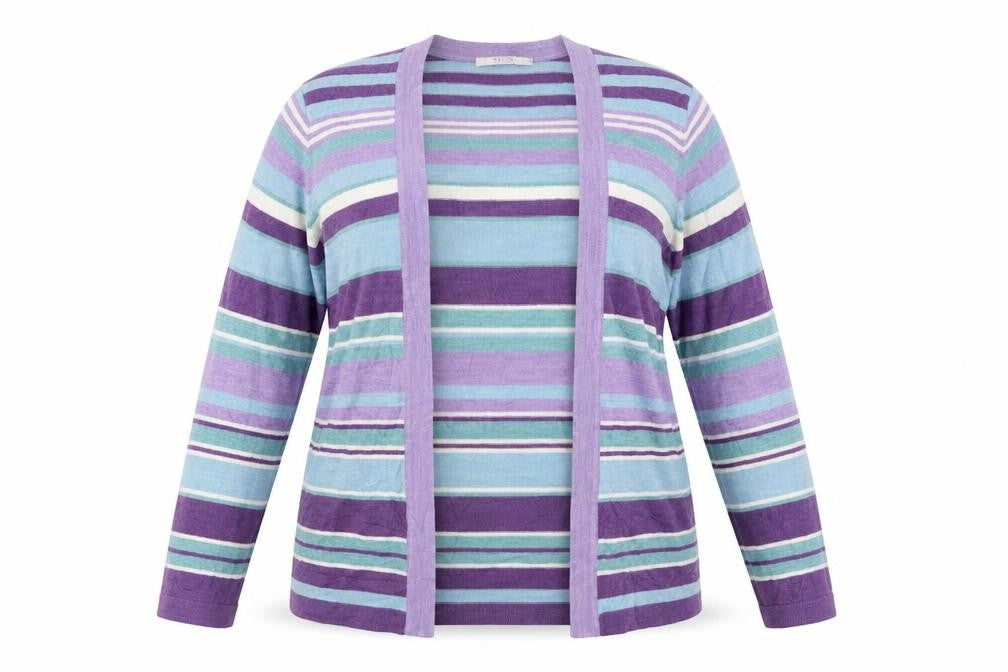 Classics Womens Multicoloured V-Neck Striped Acrylic Cardigan Jumper Size 14