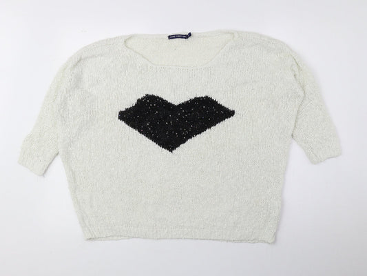 Store Twenty One Womens Ivory Round Neck Geometric Acrylic Pullover Jumper Size M