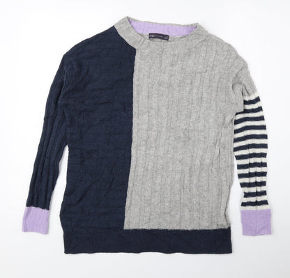 Marks & Spencer Mens Blue Round Neck Striped Acrylic Pullover Jumper Size XS