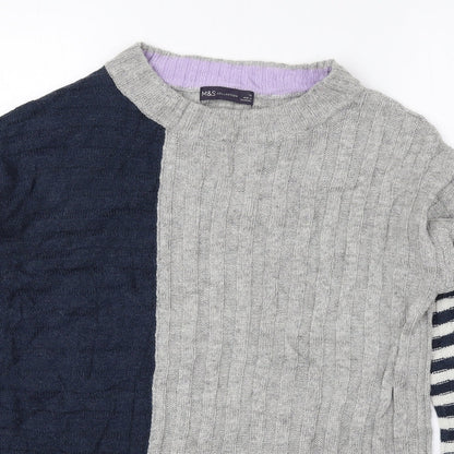 Marks & Spencer Mens Blue Round Neck Striped Acrylic Pullover Jumper Size XS