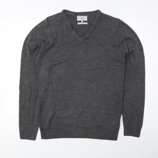 Marks and Spencer Mens Grey V-Neck Acrylic Pullover Jumper Size S