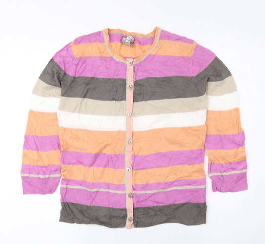 NEXT Womens Multicoloured Round Neck Striped 100% Cotton Cardigan Jumper Size 12