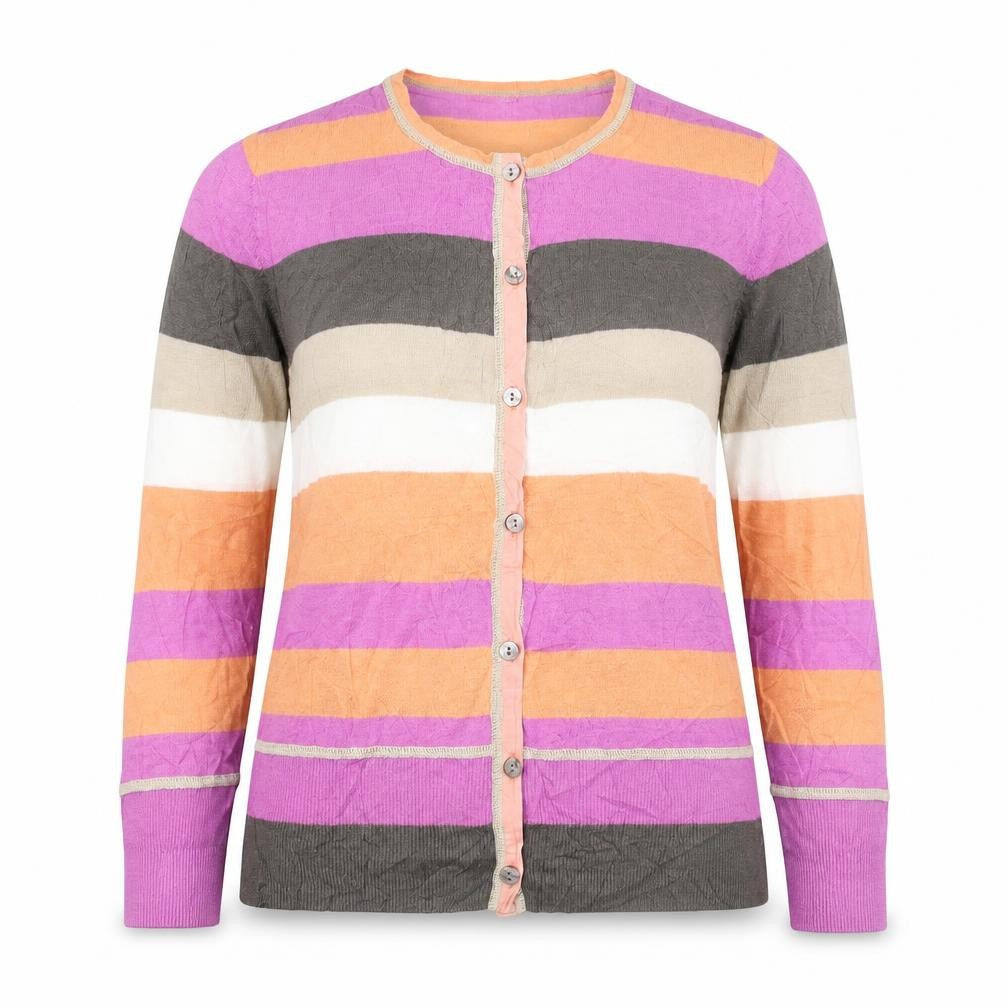 Next Womens Multicoloured Round Neck Striped 100% Cotton Cardigan Jumper Size 12