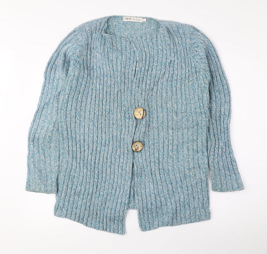 EWM Womens Blue V-Neck Acrylic Cardigan Jumper Size S - Ribbed