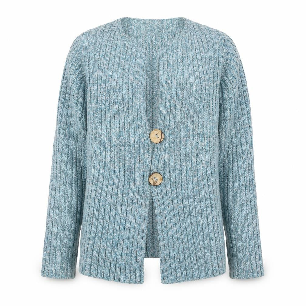 EWM Womens Blue V-Neck Acrylic Cardigan Jumper Size S - Ribbed