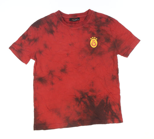 GSStore Boys Red 100% Cotton Basic T-Shirt Size 7-8 Years Round Neck Pullover - Tie-dye