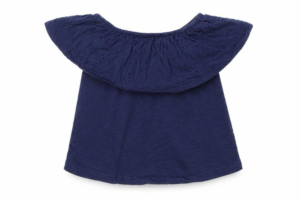 M&Co Girls Blue 100% Cotton Basic T-Shirt Size 4-5 Years Off the Shoulder Pullover