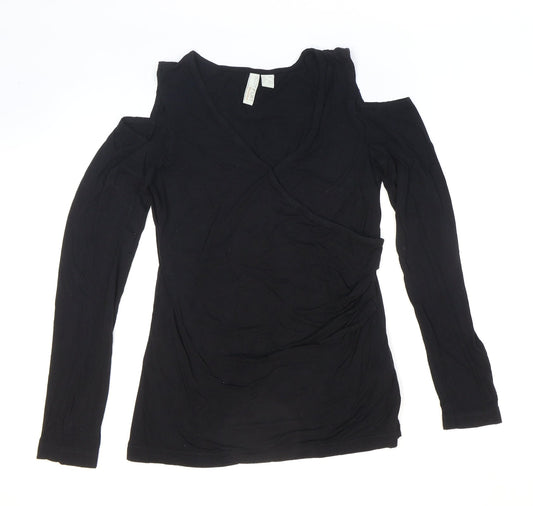 Body Flirt Womens Black Viscose Basic T-Shirt Size S Round Neck - Cold-shoulder