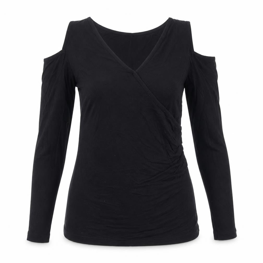 Body Flirt Womens Black Viscose Basic T-Shirt Size S Round Neck - Cold-shoulder