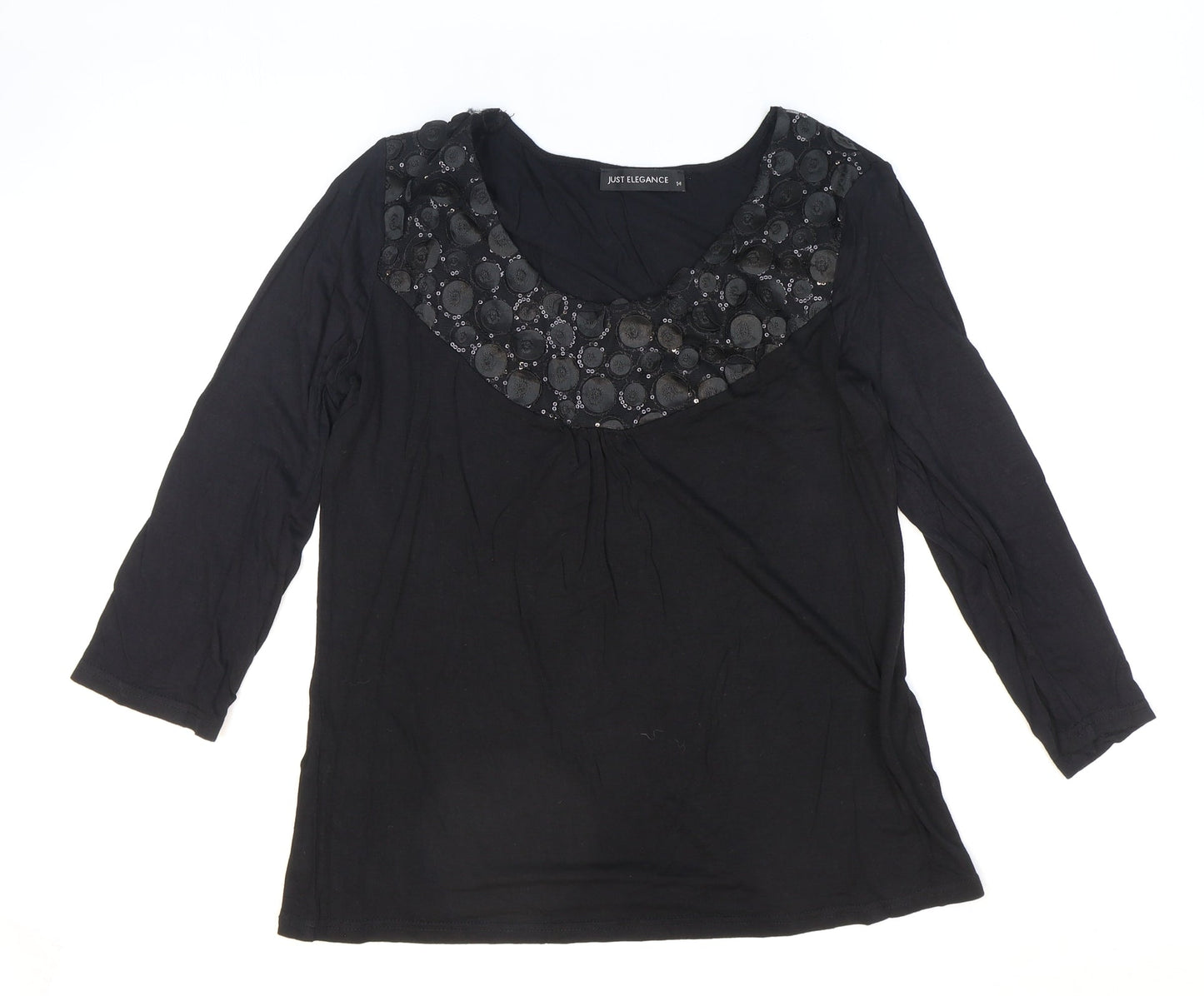 Just Elegance Womens Black Polyester Basic T-Shirt Size 14 Round Neck