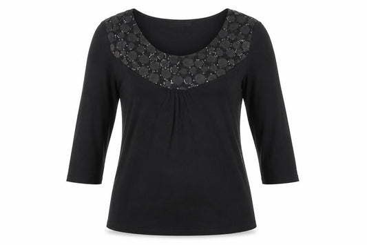Just Elegance Womens Black Polyester Basic T-Shirt Size 14 Round Neck