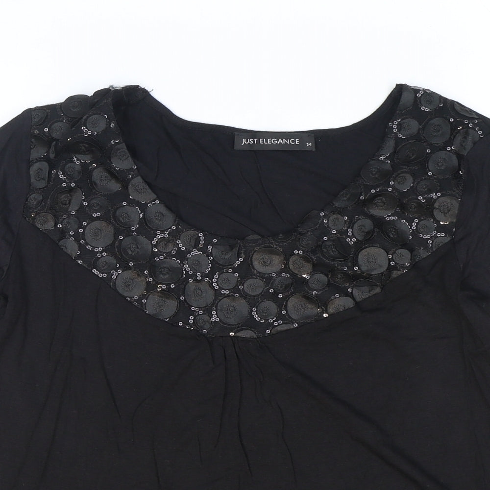 Just Elegance Womens Black Polyester Basic T-Shirt Size 14 Round Neck