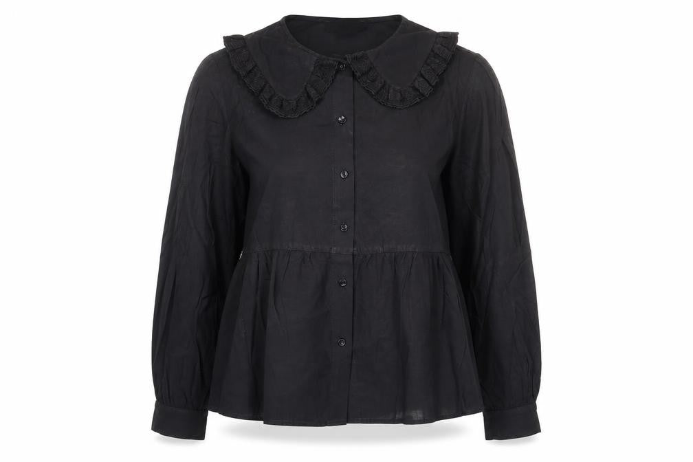 Primark Womens Black Cotton Basic Button-Up Size 10 Collared