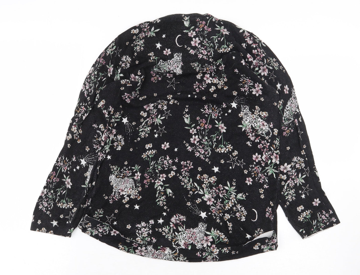 NEXT Womens Black Floral Viscose Basic T-Shirt Size 10 Round Neck