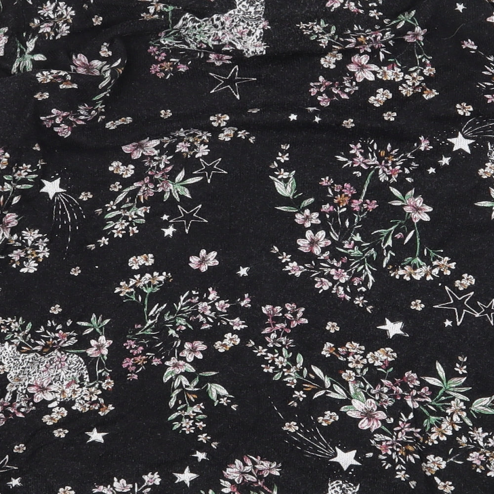 NEXT Womens Black Floral Viscose Basic T-Shirt Size 10 Round Neck