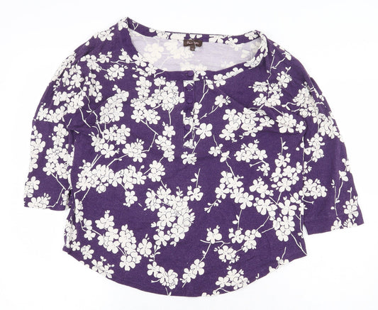 Phase Eight Womens Purple Floral Viscose Basic Blouse Size 12 Boat Neck