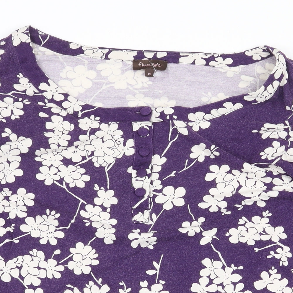 Phase Eight Womens Purple Floral Viscose Basic Blouse Size 12 Boat Neck