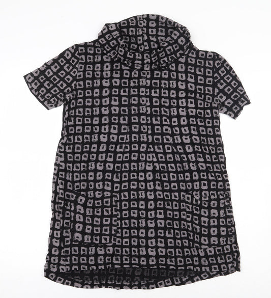 Tara Clothinh Womens Black Geometric Viscose Basic Blouse Size XS Roll Neck