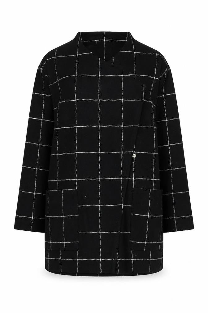 Peacocks Womens Black Check Overcoat Coat Size 14 Snap