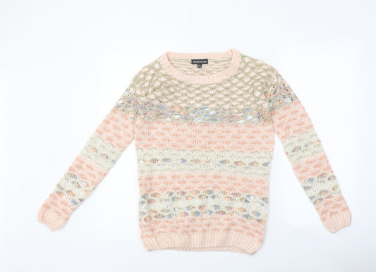 Warehouse Womens Multicoloured Round Neck Geometric Polyester Pullover Jumper Size 6